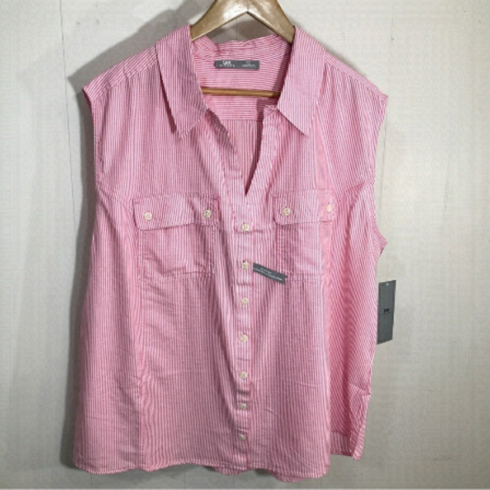 Lee Riders Pink Striped Button Up Sleeveless Blouse Tank Top 2XL